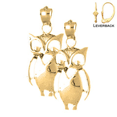 14K or 18K Gold 25mm Owl Earrings