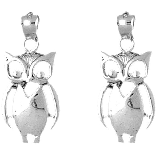 Sterling Silver 25mm Owl Earrings