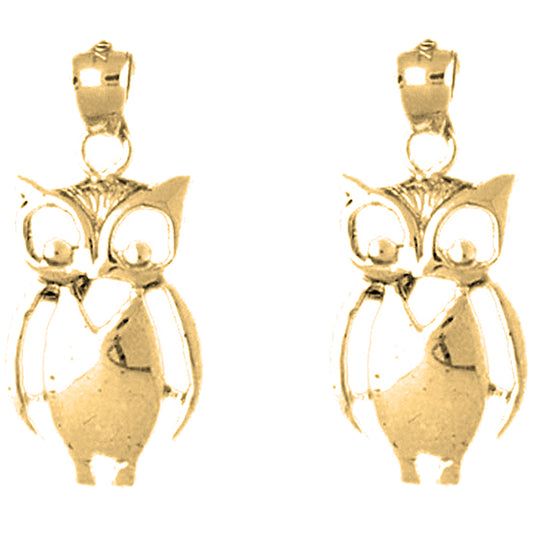 Yellow Gold-plated Silver 25mm Owl Earrings