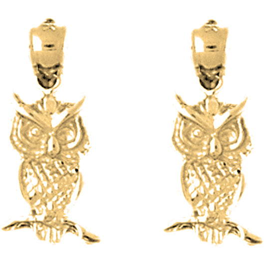 14K or 18K Gold 20mm Owl Earrings