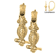 14K or 18K Gold 19mm Owl Earrings