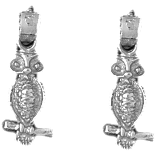 Sterling Silver 19mm Owl Earrings