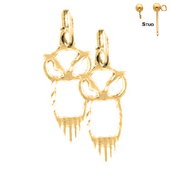 14K or 18K Gold 17mm Owl Earrings