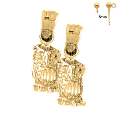 Sterling Silver 17mm Owl Earrings (White or Yellow Gold Plated)