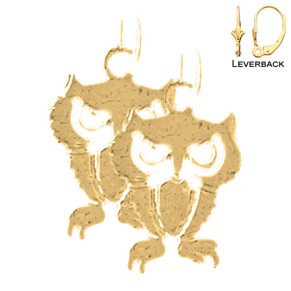 14K or 18K Gold 18mm Owl Earrings