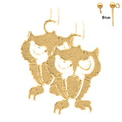 Sterling Silver 18mm Owl Earrings (White or Yellow Gold Plated)