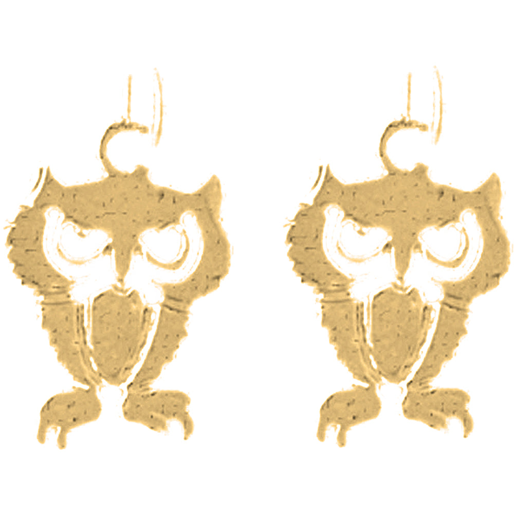 14K or 18K Gold 18mm Owl Earrings
