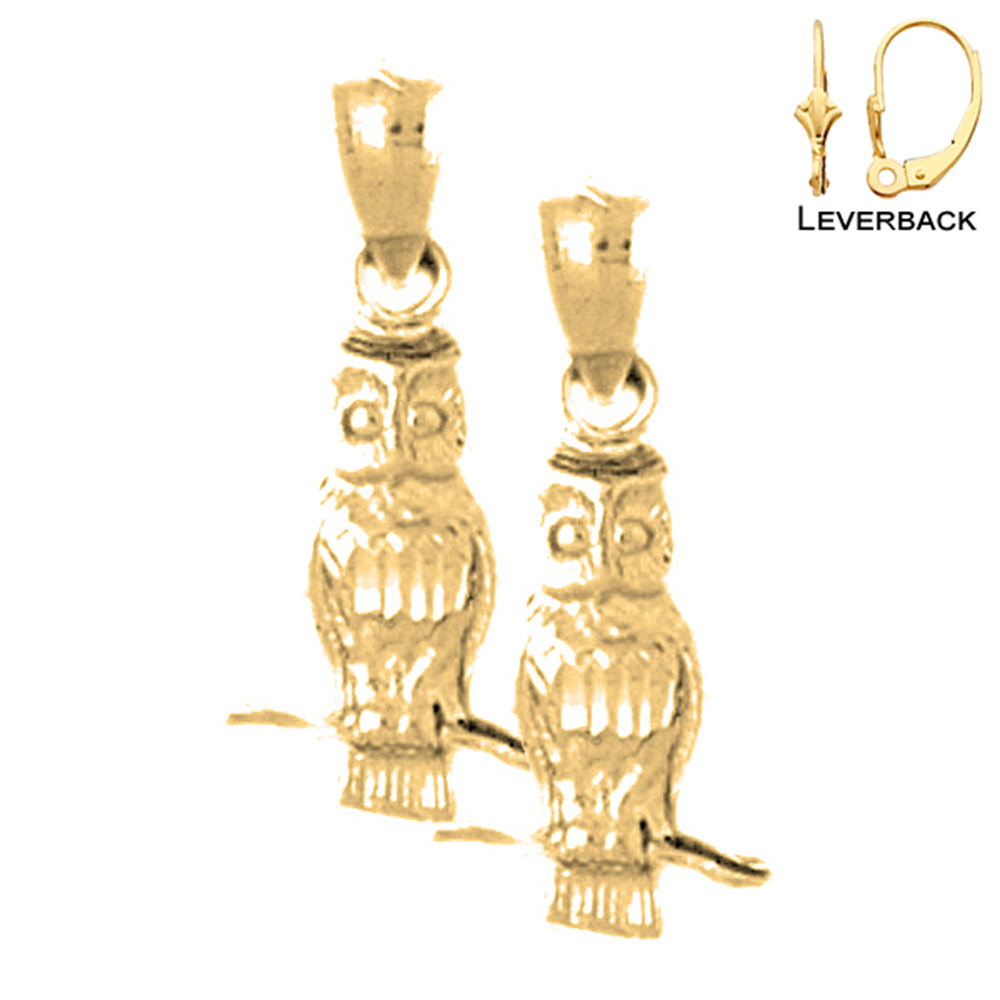 14K or 18K Gold 22mm Owl Earrings