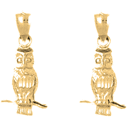 Yellow Gold-plated Silver 22mm Owl Earrings