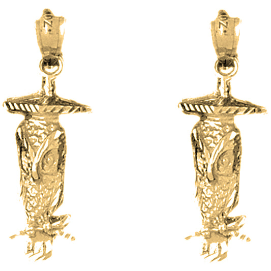Yellow Gold-plated Silver 29mm Owl Earrings