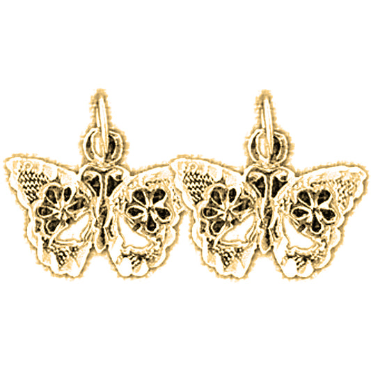 Yellow Gold-plated Silver 14mm Butterflies Earrings