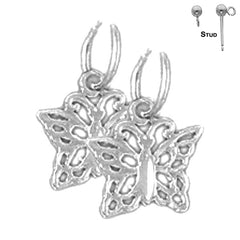 Sterling Silver 12mm Butterfly Earrings (White or Yellow Gold Plated)