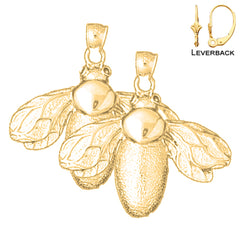 14K or 18K Gold 30mm Bee Earrings