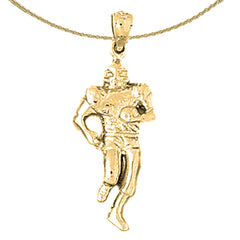 Sterling Silver Football Player Pendant (Rhodium or Yellow Gold-plated)