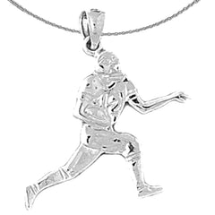 Sterling Silver Football Player Pendant (Rhodium or Yellow Gold-plated)