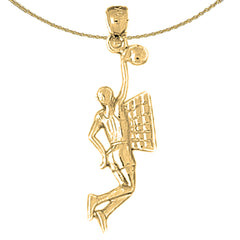 Sterling Silver Basketball Player Pendant (Rhodium or Yellow Gold-plated)