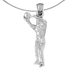 Sterling Silver Basketball Player Pendant (Rhodium or Yellow Gold-plated)
