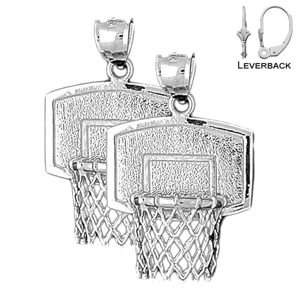 Sterling Silver 34mm Basketball Basket Earrings (White or Yellow Gold Plated)