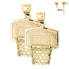 Sterling Silver 34mm Basketball Basket Earrings (White or Yellow Gold Plated)
