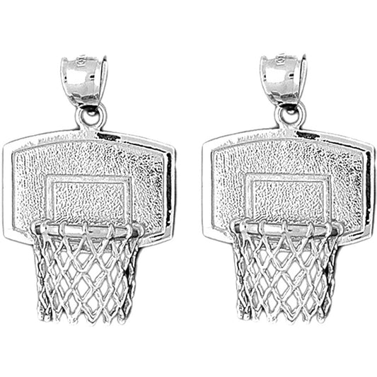 Sterling Silver 34mm Basketball Basket Earrings