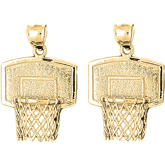 Yellow Gold-plated Silver 34mm Basketball Basket Earrings