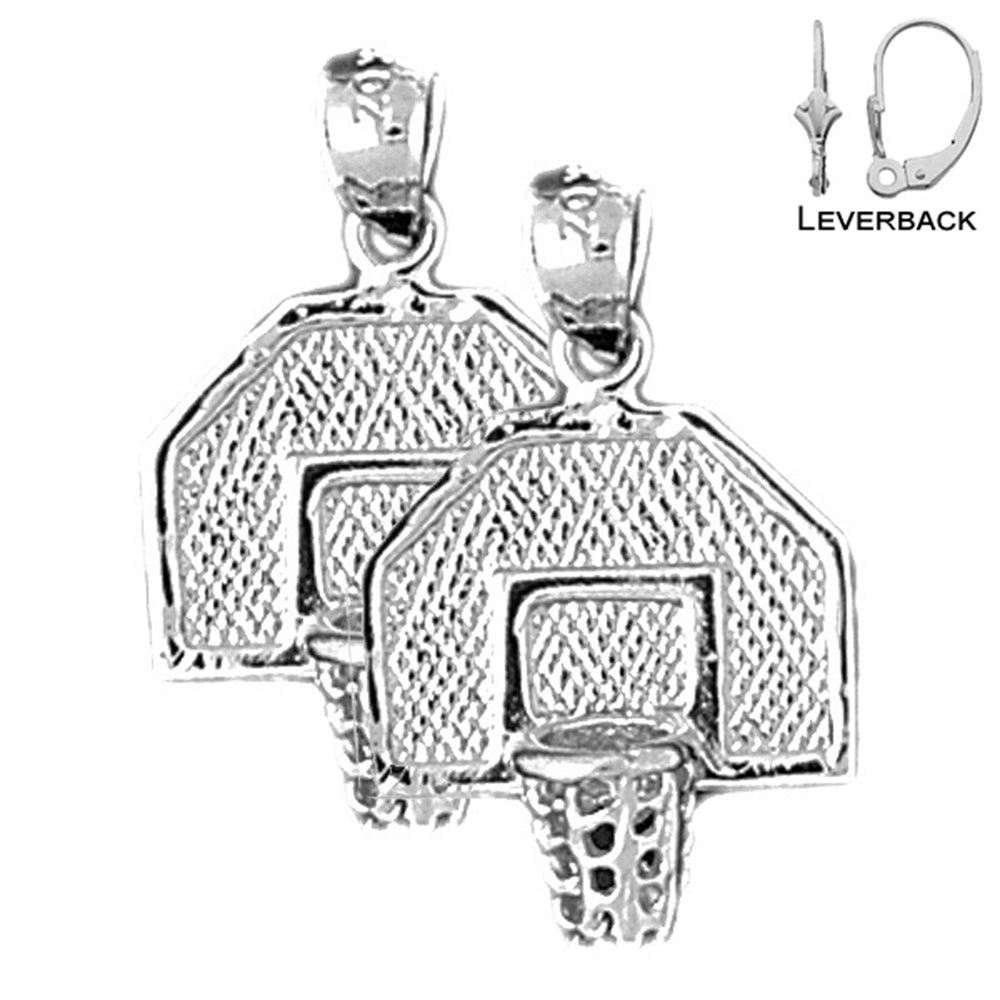 Sterling Silver 25mm Basketball Basket Earrings (White or Yellow Gold Plated)