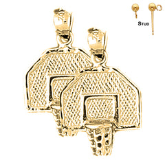 Sterling Silver 25mm Basketball Basket Earrings (White or Yellow Gold Plated)