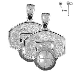 Sterling Silver 31mm Basketball Basket Earrings (White or Yellow Gold Plated)