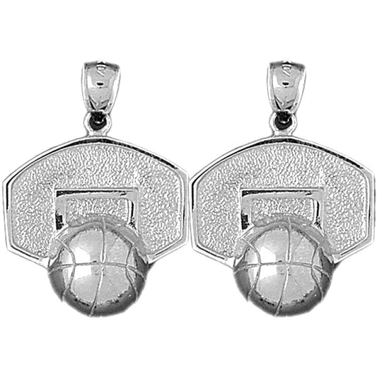 Sterling Silver 31mm Basketball Basket Earrings