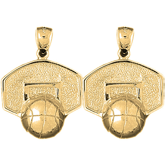 Yellow Gold-plated Silver 31mm Basketball Basket Earrings