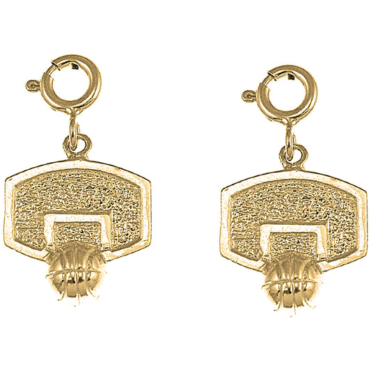 Yellow Gold-plated Silver 21mm Basketball Basket Earrings