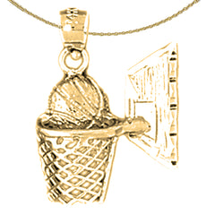 Sterling Silver Basketball Basket Pendant (Rhodium or Yellow Gold-plated)