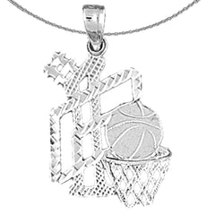 Sterling Silver Basketball Basket Pendant (Rhodium or Yellow Gold-plated)