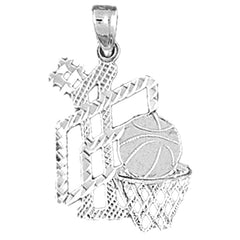 Sterling Silver Basketball Basket Pendant