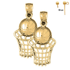 Sterling Silver 33mm Basketball Basket Earrings (White or Yellow Gold Plated)