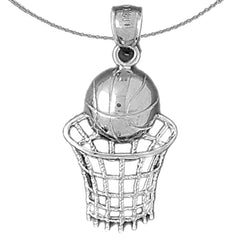 Sterling Silver Basketball Basket Pendant (Rhodium or Yellow Gold-plated)
