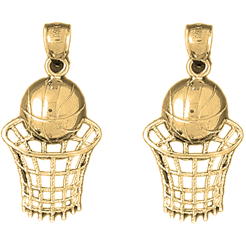 Yellow Gold-plated Silver 33mm Basketball Basket Earrings