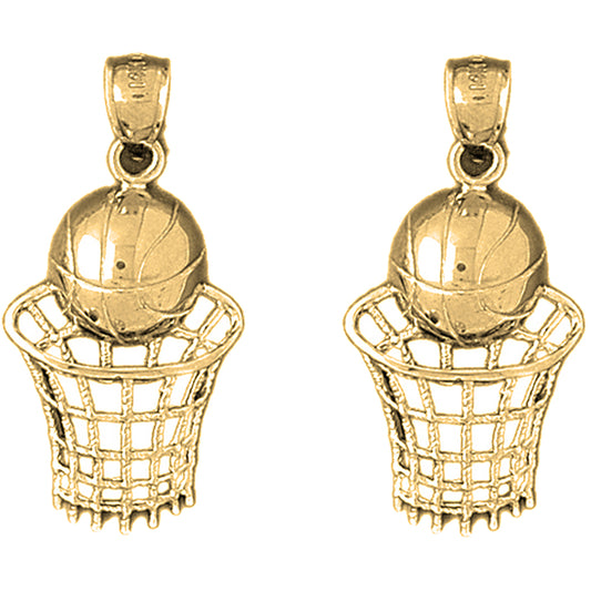 Yellow Gold-plated Silver 33mm Basketball Basket Earrings