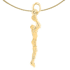 Sterling Silver Basketball Player Pendant (Rhodium or Yellow Gold-plated)