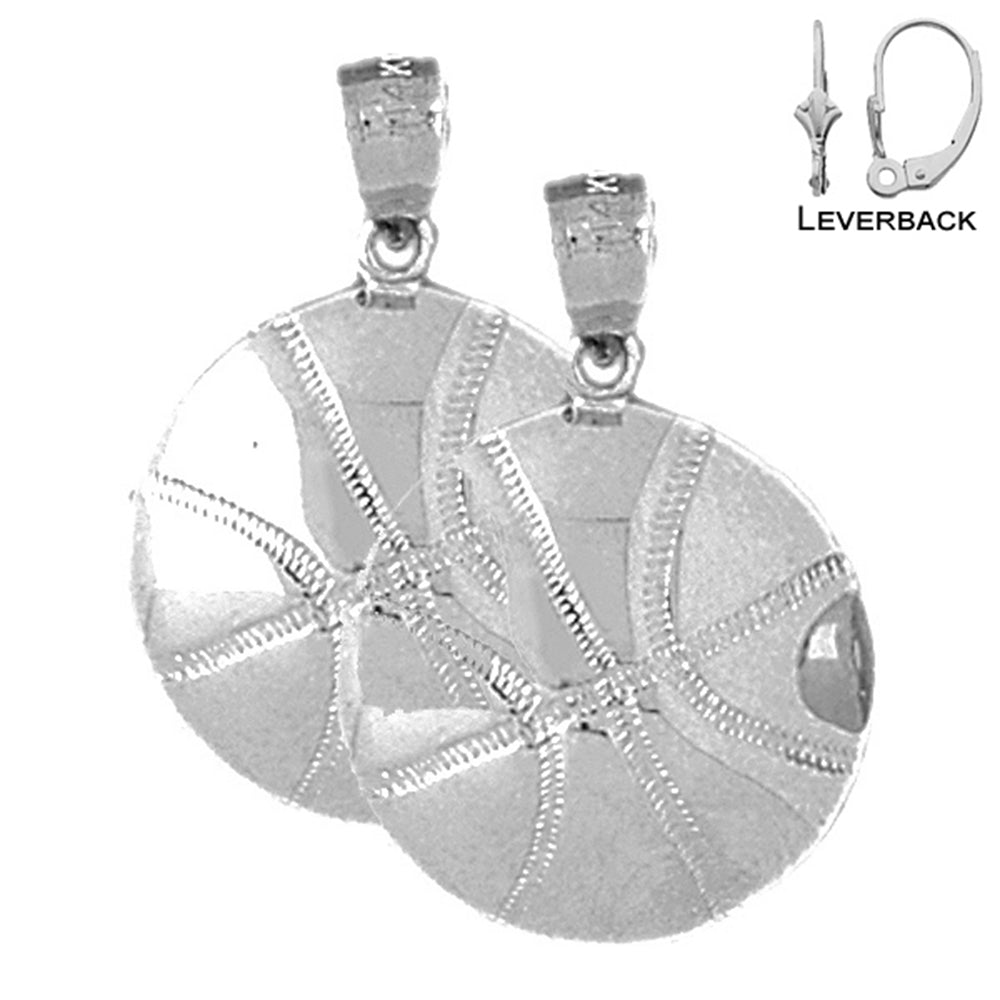 Sterling Silver 26mm Basketball Earrings (White or Yellow Gold Plated)