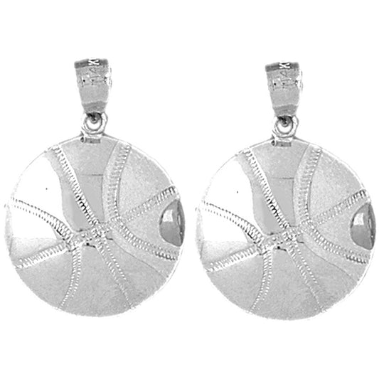 Sterling Silver 26mm Basketball Earrings