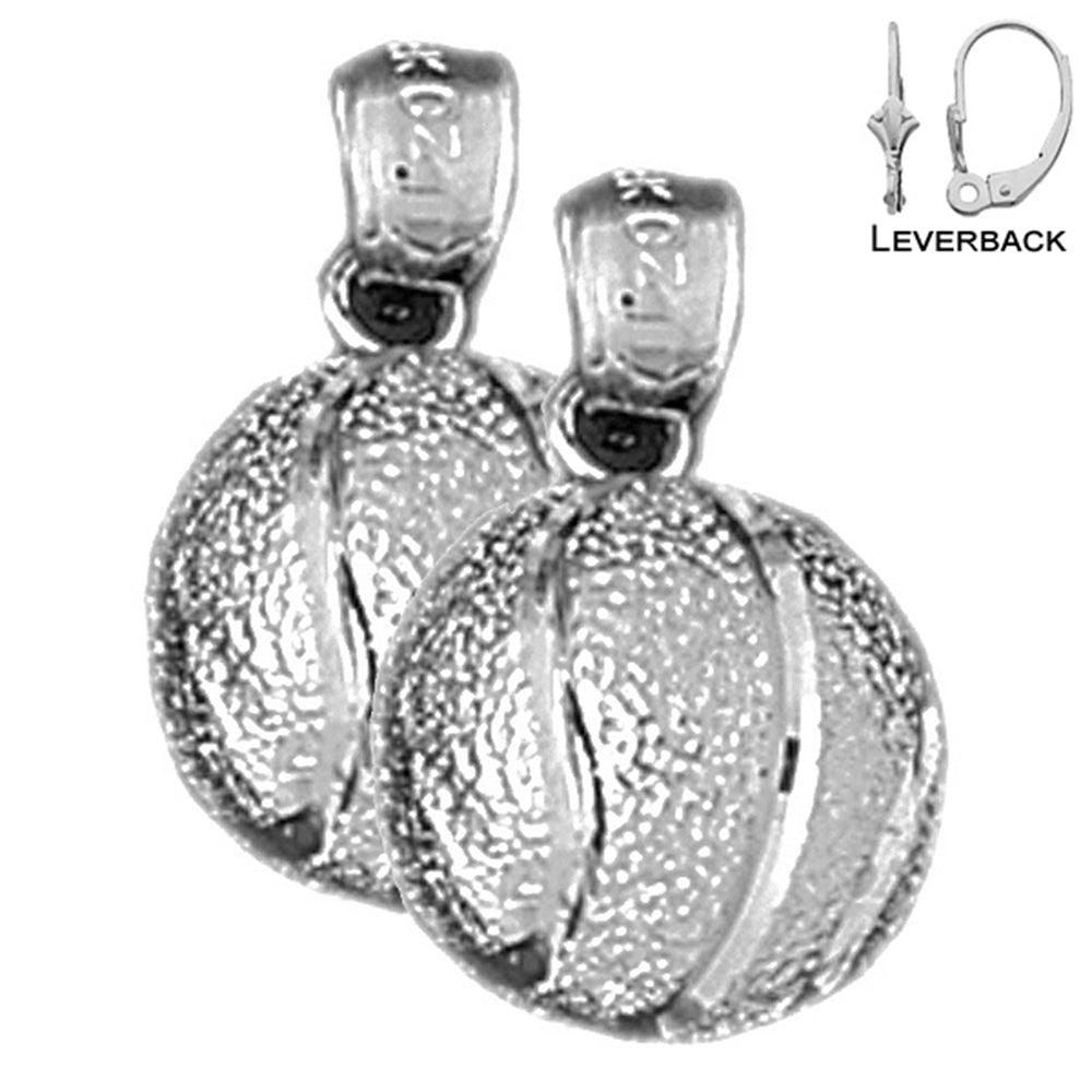 Sterling Silver 19mm 3D Basketball Earrings (White or Yellow Gold Plated)