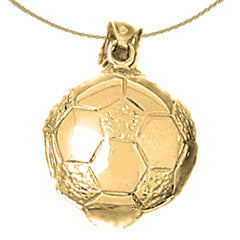 Sterling Silver 3D Soccer Ball Pendant (Rhodium or Yellow Gold-plated)