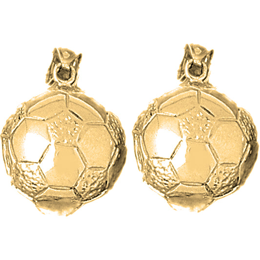 Yellow Gold-plated Silver 24mm 3D Soccer Ball Earrings