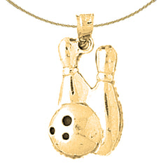 Sterling Silver Bowling Pin And Ball Pendant (Rhodium or Yellow Gold-plated)