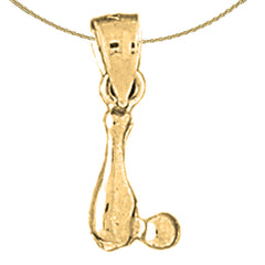 Sterling Silver 3D Bowling Pin And Ball Pendant (Rhodium or Yellow Gold-plated)