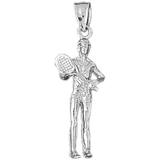 Sterling Silver 3D Tennis Player Pendant