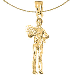 Sterling Silver 3D Tennis Player Pendant (Rhodium or Yellow Gold-plated)