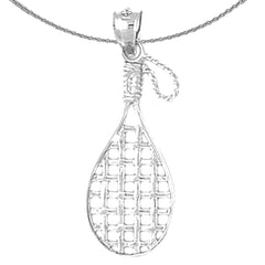 Sterling Silver Racquet Pendant (Rhodium or Yellow Gold-plated)