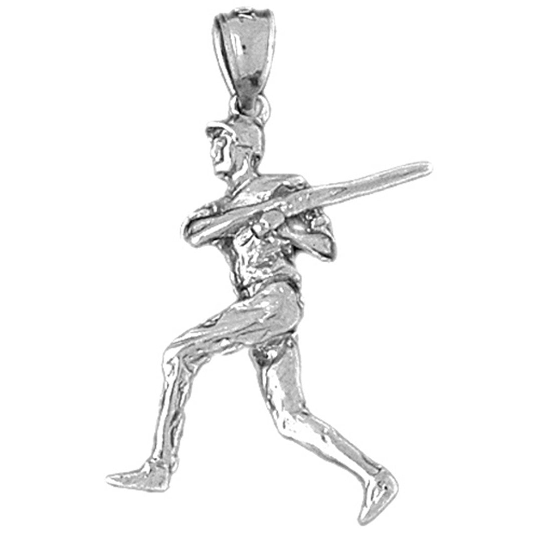 Sterling Silver 3D Baseball Player Pendant